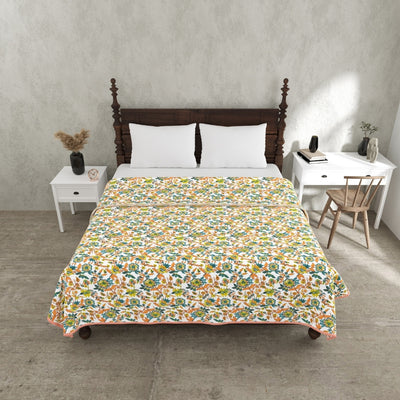 The Teal Bloom Reversible Double Bed Dohar