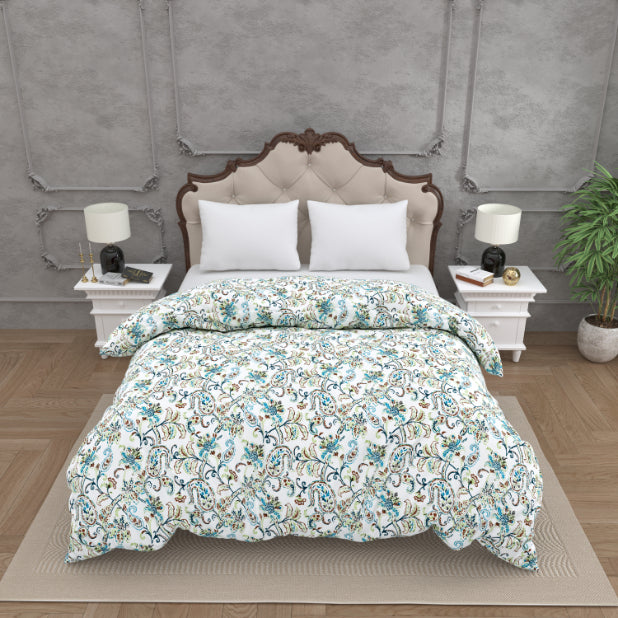 Heritage Blue Scroll Double Bed Reversible Quilt Comforter