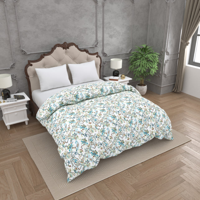 Heritage Blue Scroll Double Bed Reversible Quilt Comforter