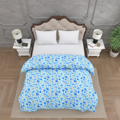 Oceanic Blue Floral Double Bed Reversible Quilt Comforter
