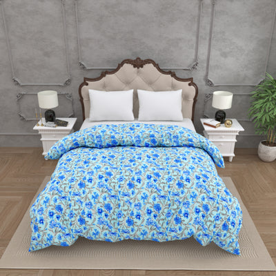 Oceanic Blue Floral Double Bed Reversible Quilt Comforter