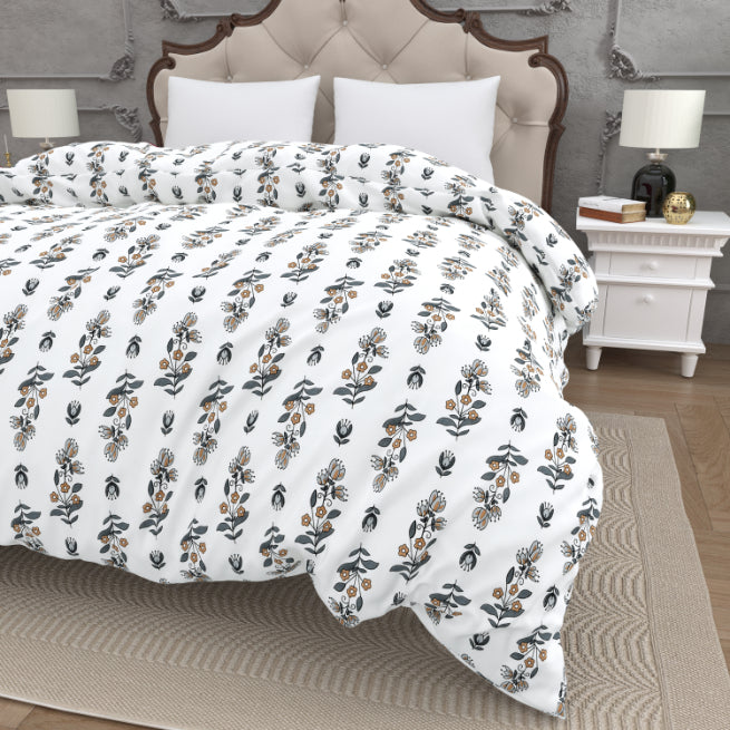 Sophisticated Grey & Black Small Motif Print Double Bed Reversible Quilt Comforter