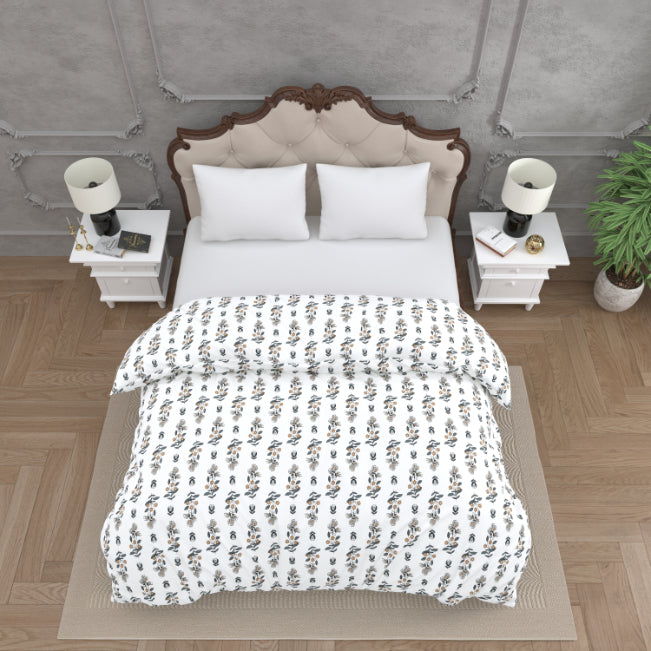 Sophisticated Grey & Black Small Motif Print Double Bed Reversible Quilt Comforter