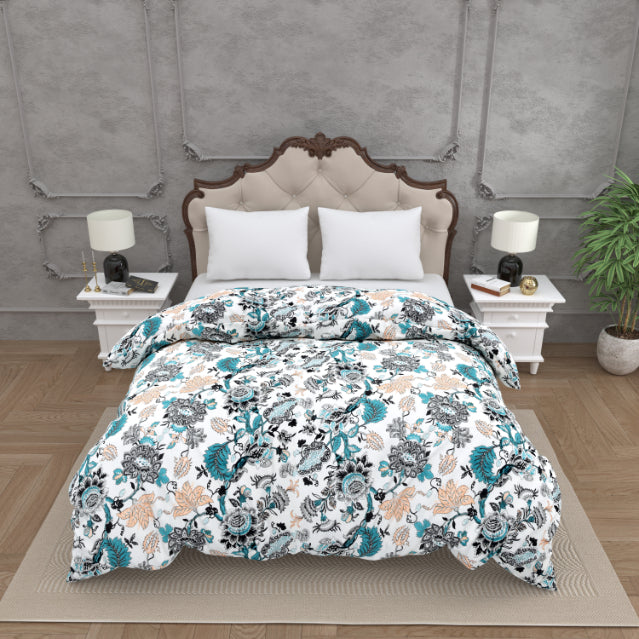 Gorgeous Grey Floral Print with Geometric Border Double Bed Reversible Quilt Comforter