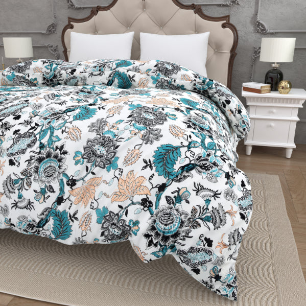 Gorgeous Grey Floral Print with Geometric Border Double Bed Reversible Quilt Comforter