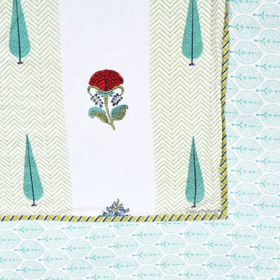 Tropical Myst Block Print 400 TC Pure Premium MulMul Cotton Single Bed Dohar