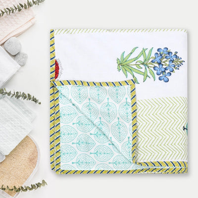 Tropical Myst Block Print 400 TC Pure Premium MulMul Cotton Single Bed Dohar