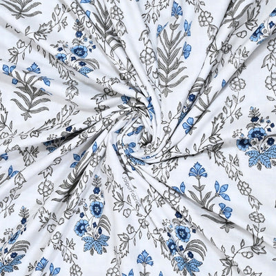Nebulous Blue Block Print 400 TC Pure Premium MulMul Cotton Single Bed Dohar