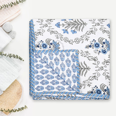 Nebulous Blue Block Print 400 TC Pure Premium MulMul Cotton Single Bed Dohar