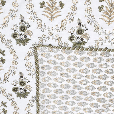 Nebulous Green Block Print 400 TC Pure Premium MulMul Cotton Single Bed Dohar