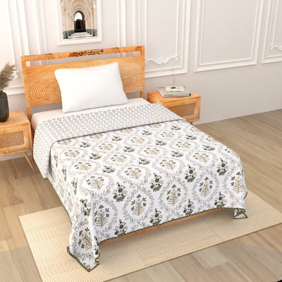 Nebulous Green Block Print 400 TC Pure Premium MulMul Cotton Single Bed Dohar