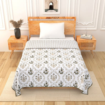 Nebulous Green Block Print 400 TC Pure Premium MulMul Cotton Single Bed Dohar