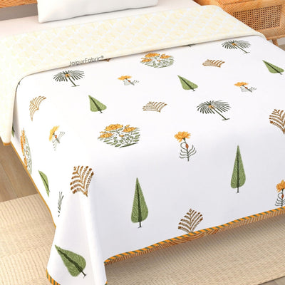 Bamboo Mustard Block Print 400 TC Pure Premium MulMul Cotton Single Bed Dohar