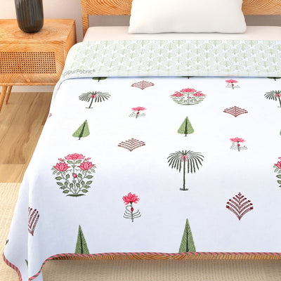 Bamboo Peach Block Print 400 TC Pure Premium MulMul Cotton Single Bed Dohar