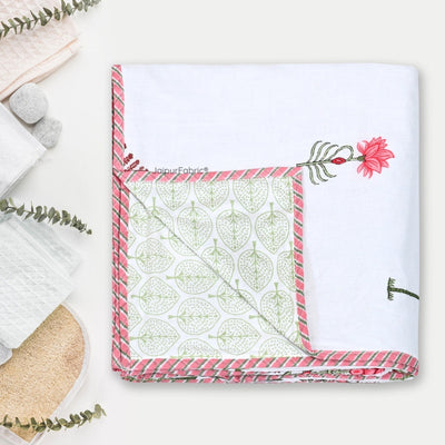 Bamboo Peach Block Print 400 TC Pure Premium MulMul Cotton Single Bed Dohar