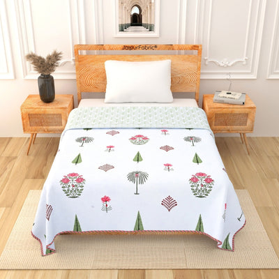 Bamboo Peach Block Print 400 TC Pure Premium MulMul Cotton Single Bed Dohar