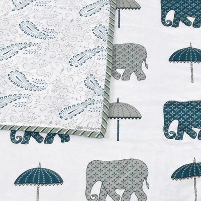 Artistic Green Block Print 400 TC Pure Premium MulMul Cotton Single Bed Dohar