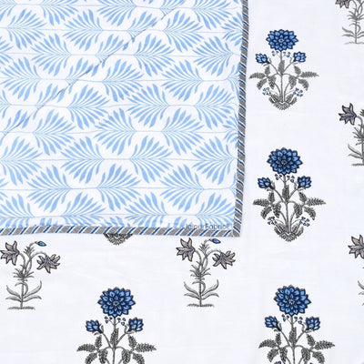 Elegance Azure Block Print 400 TC Pure Premium MulMul Cotton Single Bed Dohar