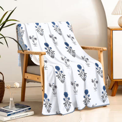 Elegance Azure Block Print 400 TC Pure Premium MulMul Cotton Single Bed Dohar