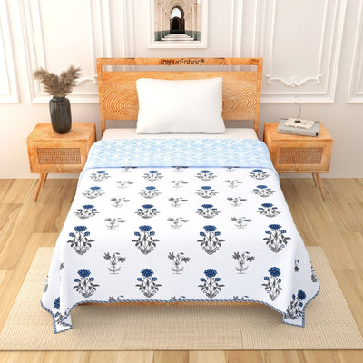 Elegance Azure Block Print 400 TC Pure Premium MulMul Cotton Single Bed Dohar