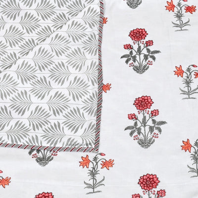 Elegance Cherry Block Print 400 TC Pure Premium MulMul Cotton Single Bed Dohar