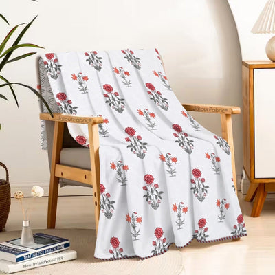 Elegance Cherry Block Print 400 TC Pure Premium MulMul Cotton Single Bed Dohar