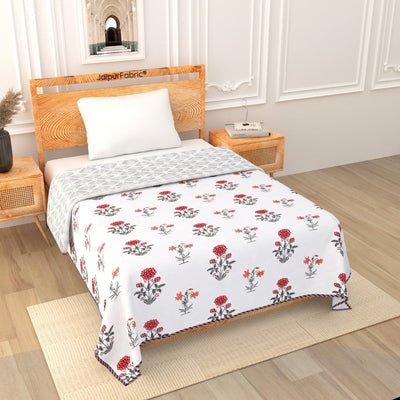 Elegance Cherry Block Print 400 TC Pure Premium MulMul Cotton Single Bed Dohar
