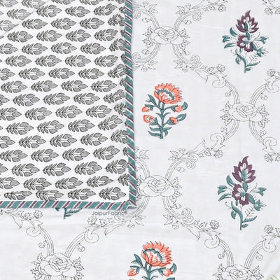 Soothing Calm Peach Block Print 400 TC Pure Premium MulMul Cotton Single Bed Dohar