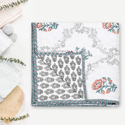 Soothing Calm Peach Block Print 400 TC Pure Premium MulMul Cotton Single Bed Dohar