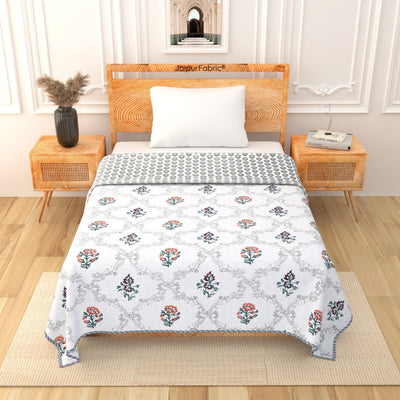 Soothing Calm Peach Block Print 400 TC Pure Premium MulMul Cotton Single Bed Dohar