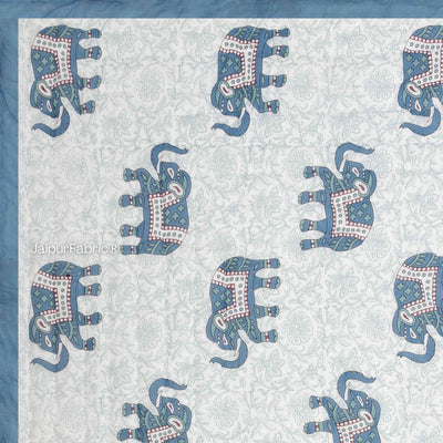 Reversible Patchwork Elephant Print with Intricate Floral Design Double Sided Quilt Rajai