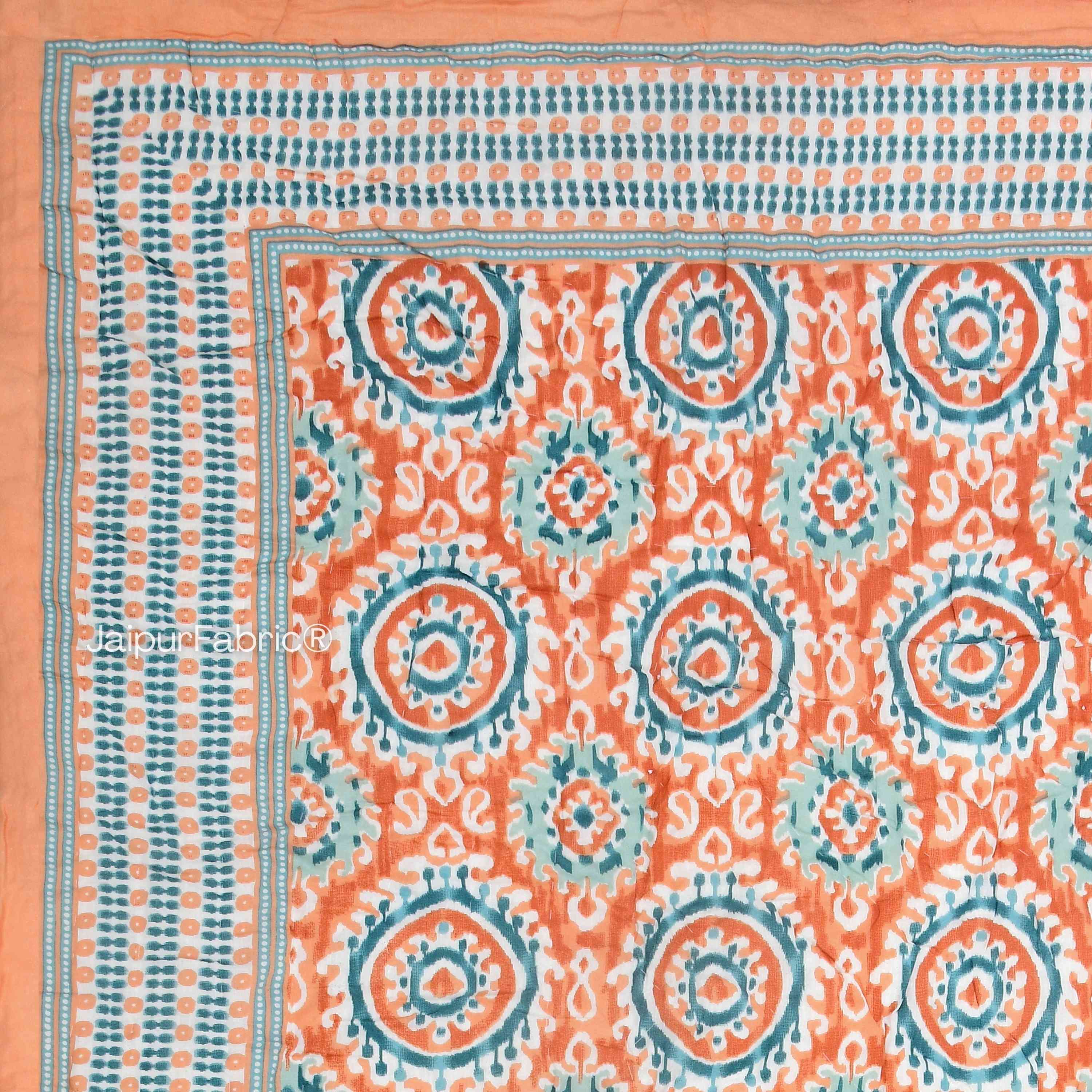 Peacock Elegance Reversible Vibrant Peach & Teal Motifs Double Bed Quilt Rajai