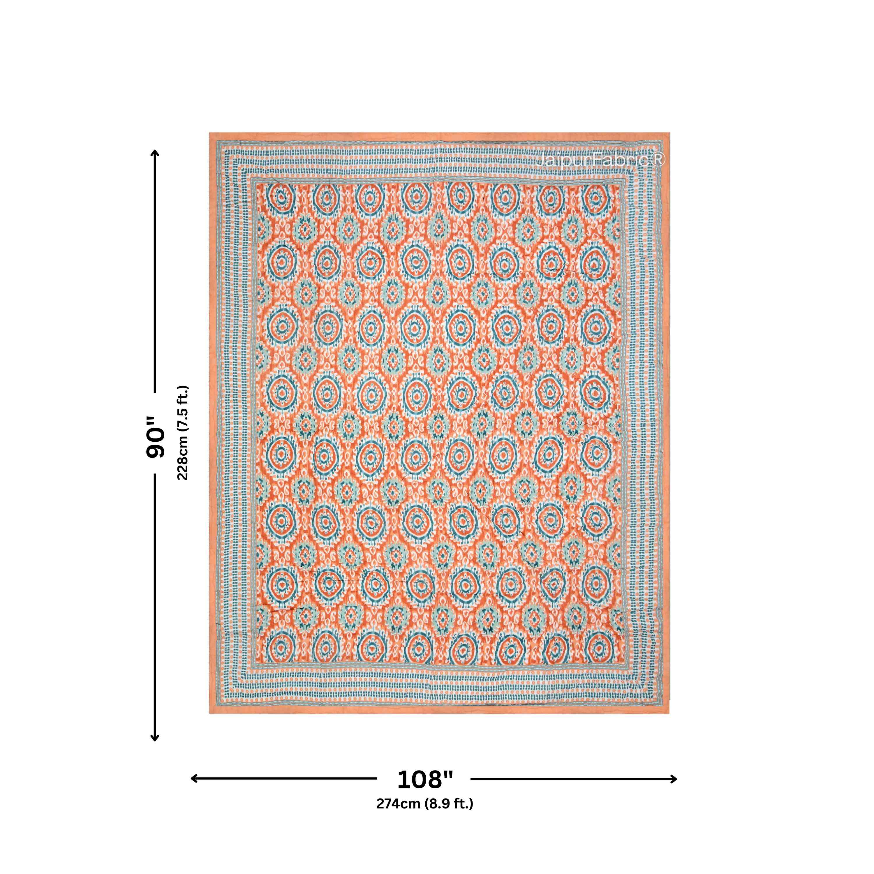 Peacock Elegance Reversible Vibrant Peach & Teal Motifs Double Bed Quilt Rajai
