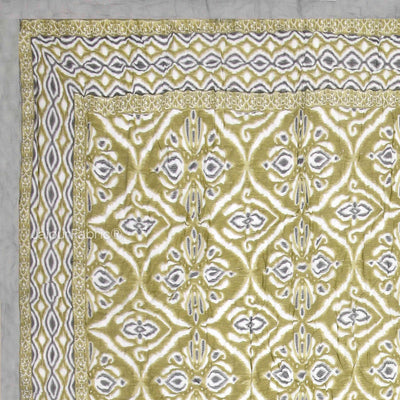 Saffron Splendor Reversible Double Bed Quilt Rajai with Ornate Geometric Charms Design