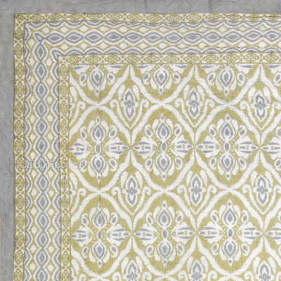 Saffron Splendor Reversible Double Bed Quilt Rajai with Ornate Geometric Charms Design