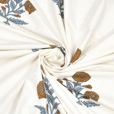 Classic Floral Boota Hand Block Printed Double Bed Comforter with Marigold Flower and Grey Leaves