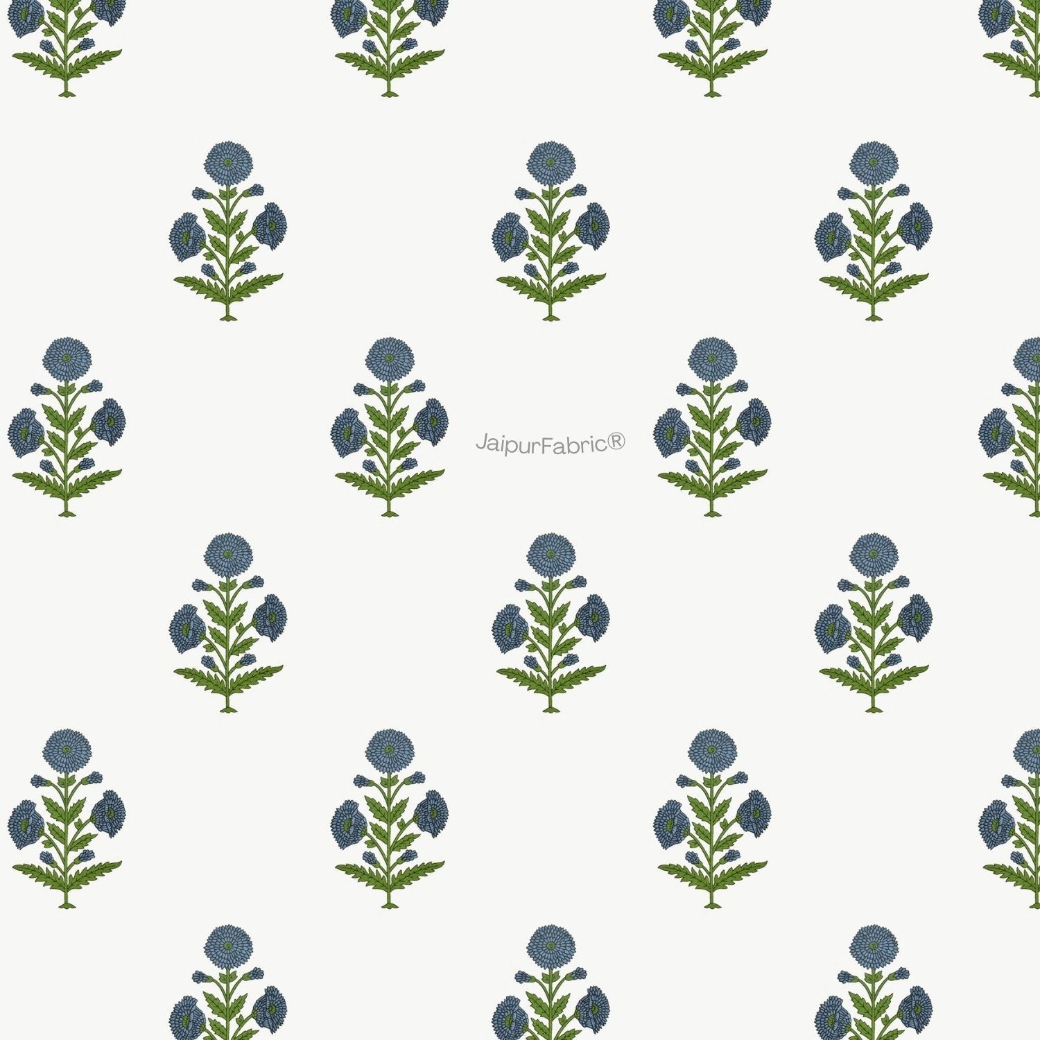 Jaipuri Aachho Hand Block Printed Double Bed Comforter with Blue Floral Blocks