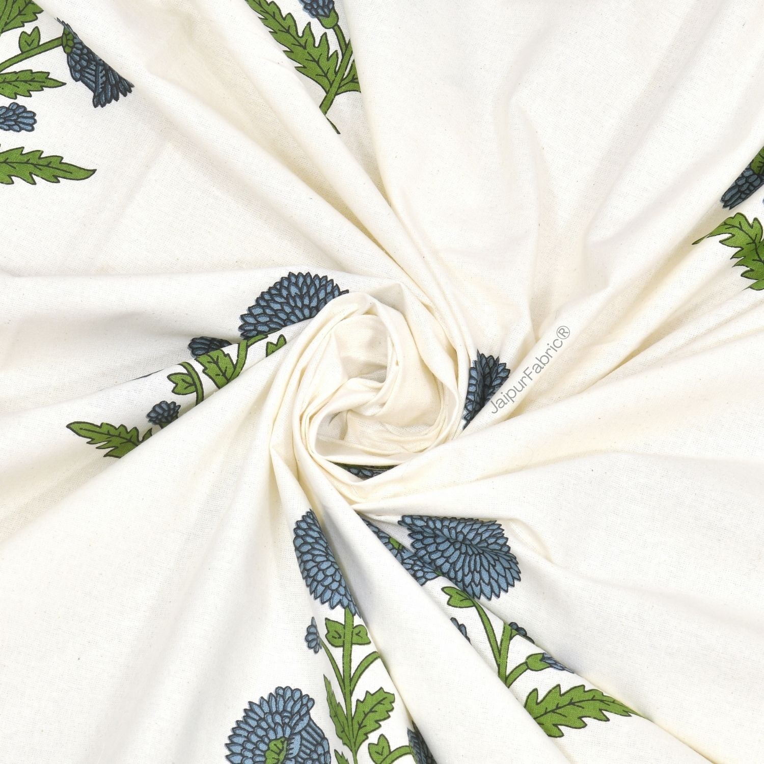 Jaipuri Aachho Hand Block Printed Double Bed Comforter with Blue Floral Blocks