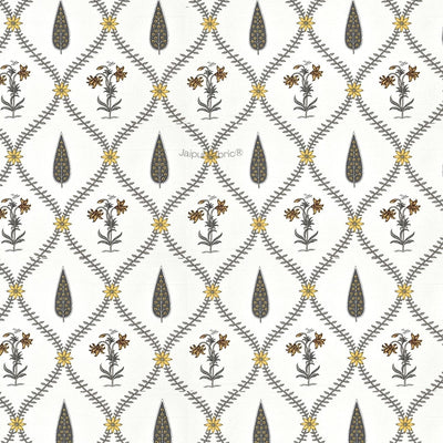 Beautiful Yellow & Grey Pookalam Floral Symphony Rihaa Handblock Printed Double Bed Comforter