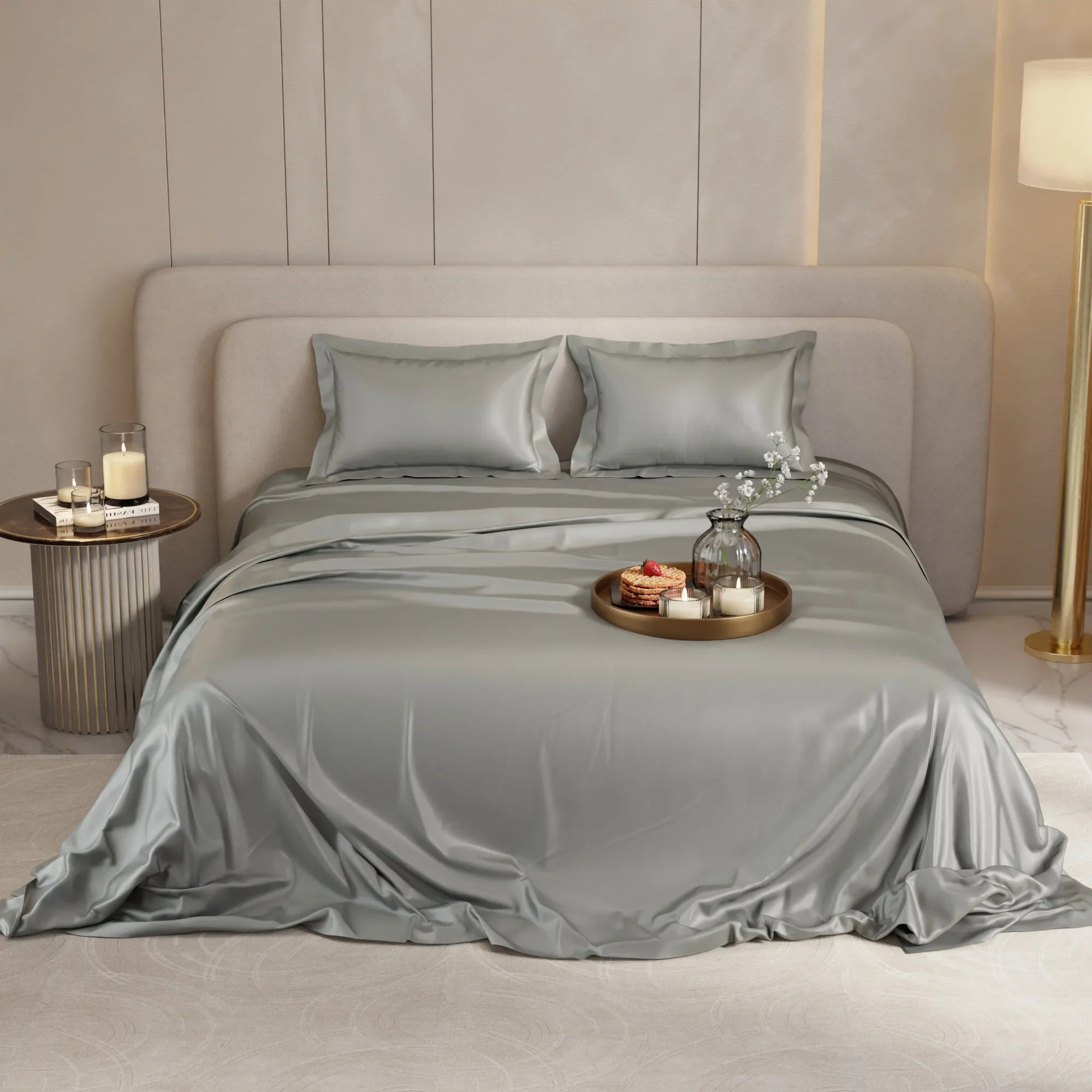 Harbour Mist Grey Flat Bedsheet Set
