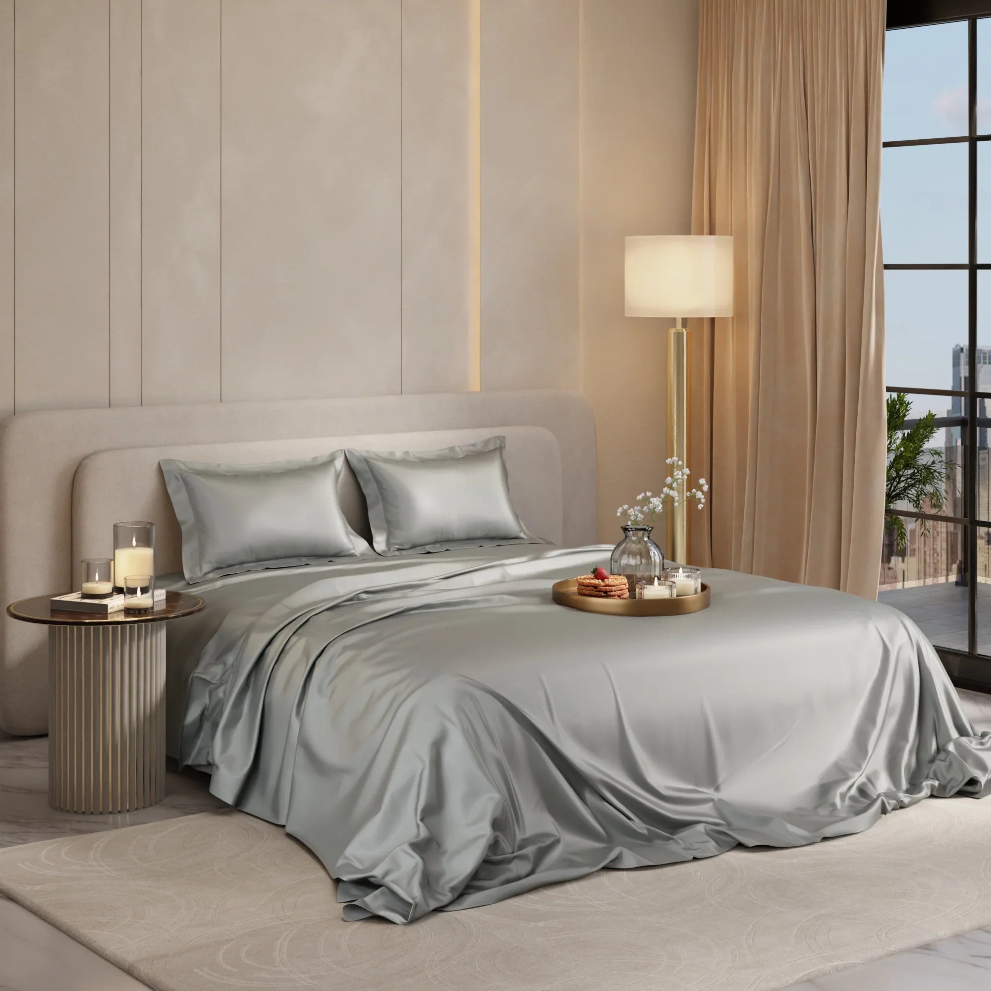 Harbour Mist Grey Flat Bedsheet Set