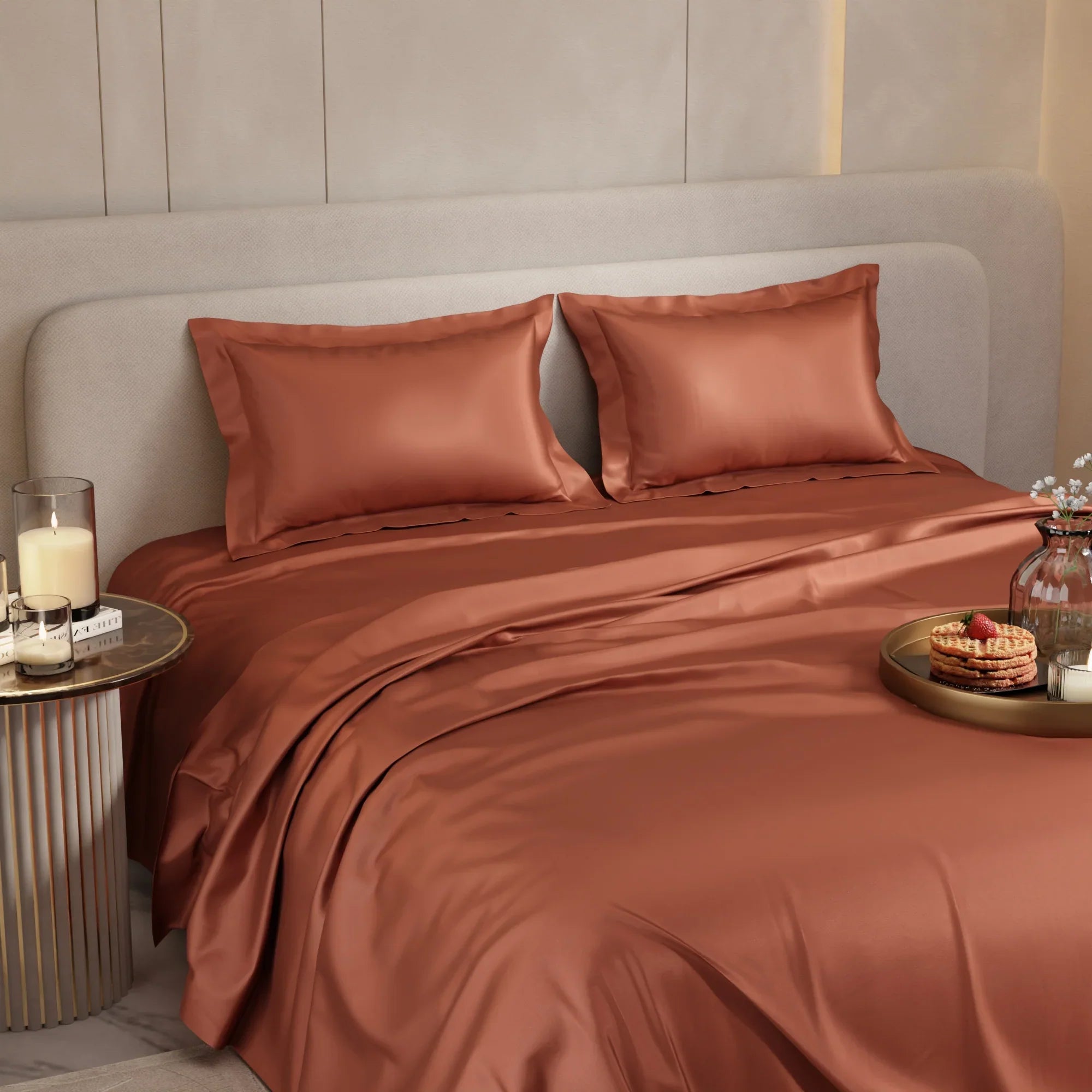 Terra Copper Flat Silk Double Bedsheet