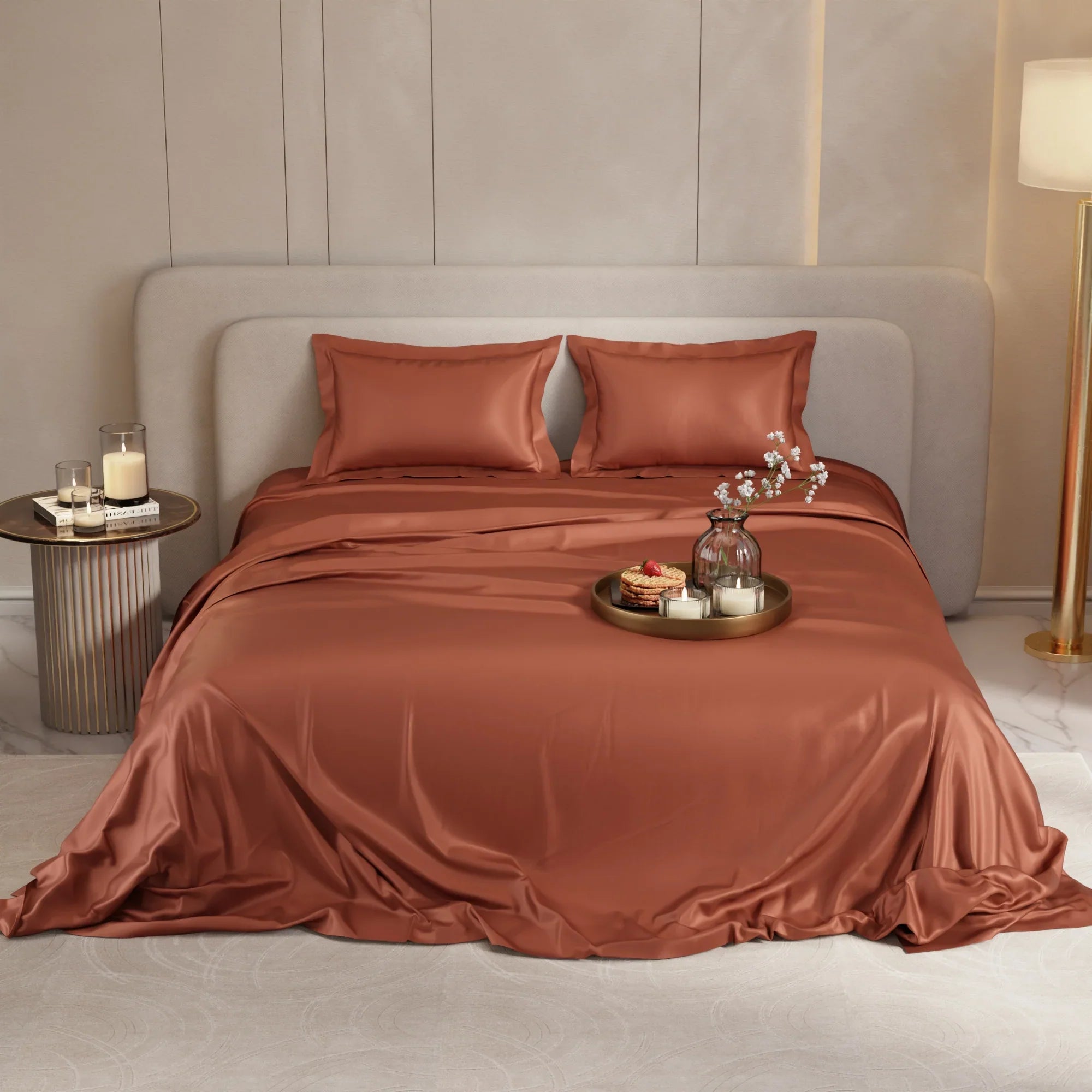 Terra Copper Flat Silk Double Bedsheet