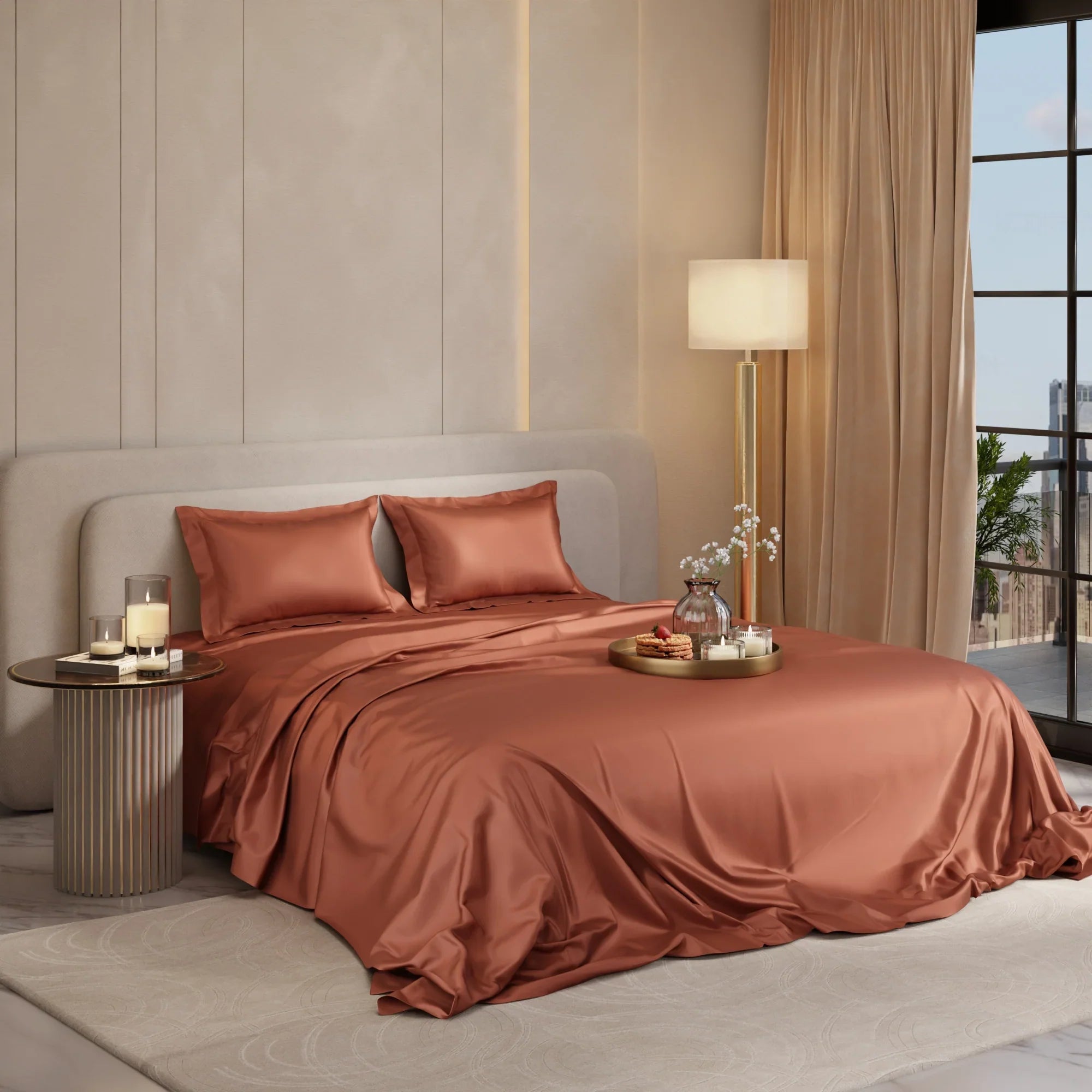 Terra Copper Flat Silk Double Bedsheet