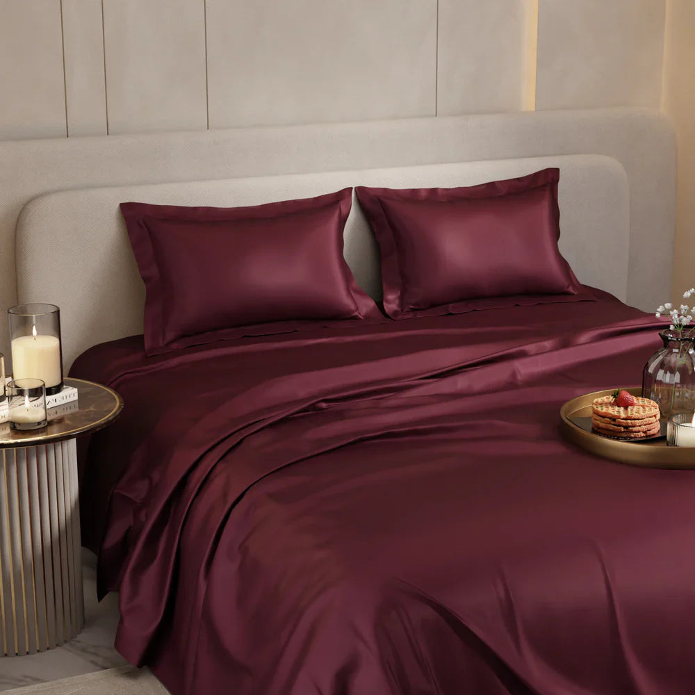Caspian Wine Flat Silk Double Bedsheet