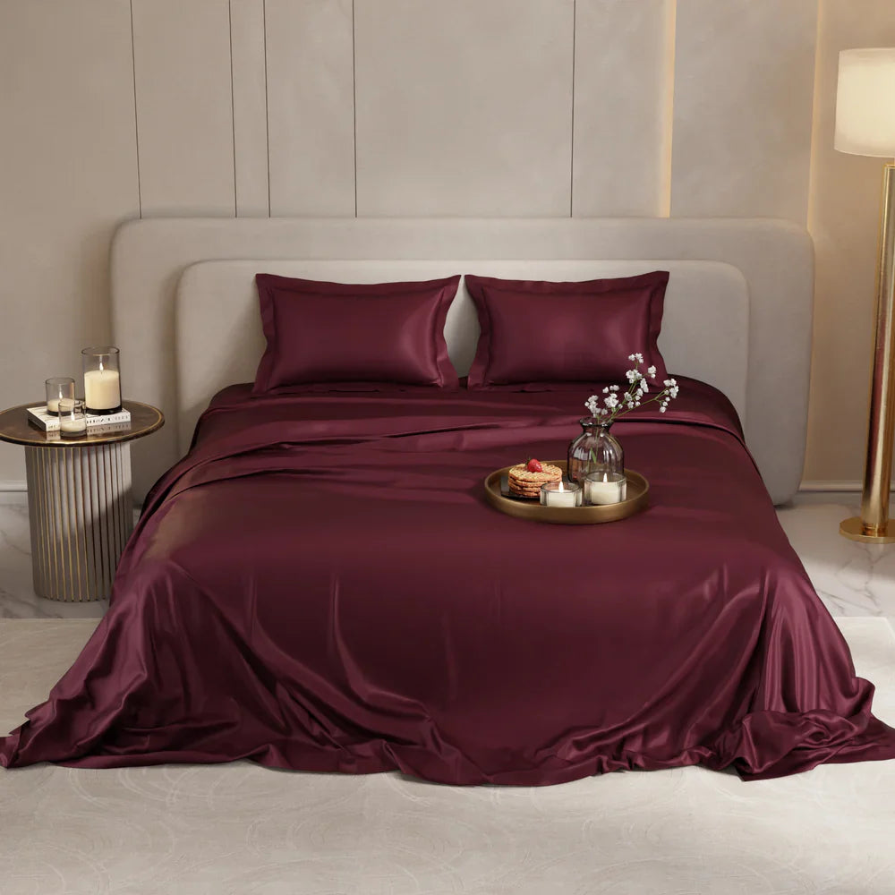 Caspian Wine Flat Silk Double Bedsheet