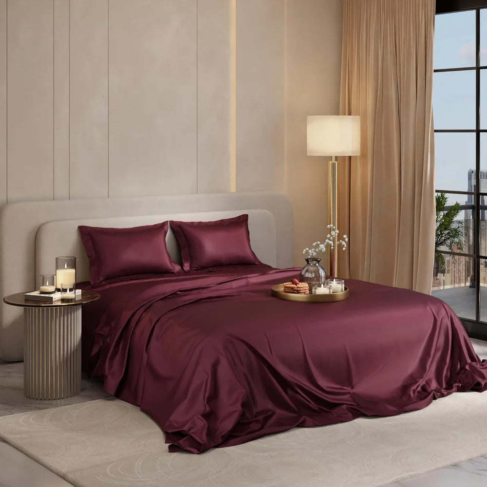Caspian Wine Flat Silk Double Bedsheet