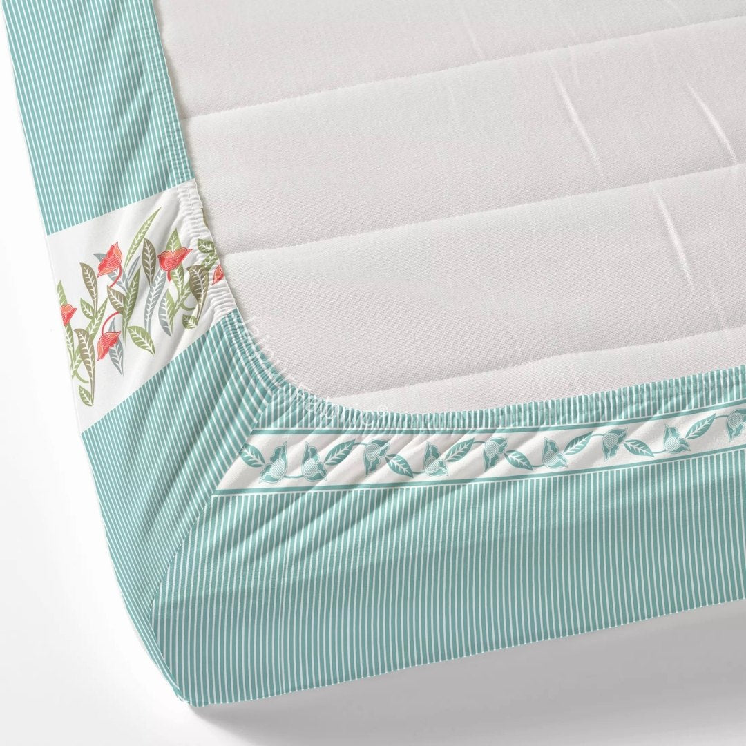 Sea Green Eco Friendly Pure Cotton Fitted BedSheet