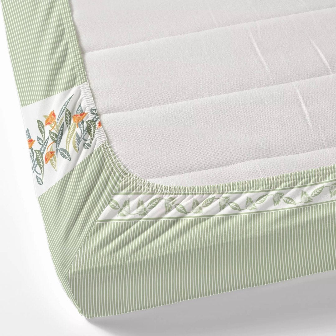 Green Eco Friendly Pure Cotton Fitted BedSheet
