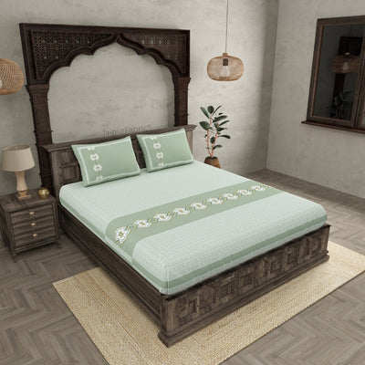 Light Green Oasis Pure Cotton Fitted BedSheet